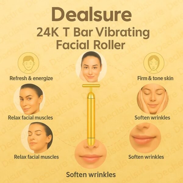 Electric Gold Face Massager – T-Shaped Portable Anti-Aging 24K Gold Facial Massager for Face Lifting, Wrinkle Reduction & Skin Firming - Image 4