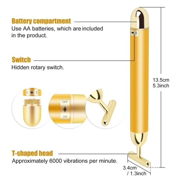 Electric Gold Face Massager – T-Shaped Portable Anti-Aging 24K Gold Facial Massager for Face Lifting, Wrinkle Reduction & Skin Firming - Image 2
