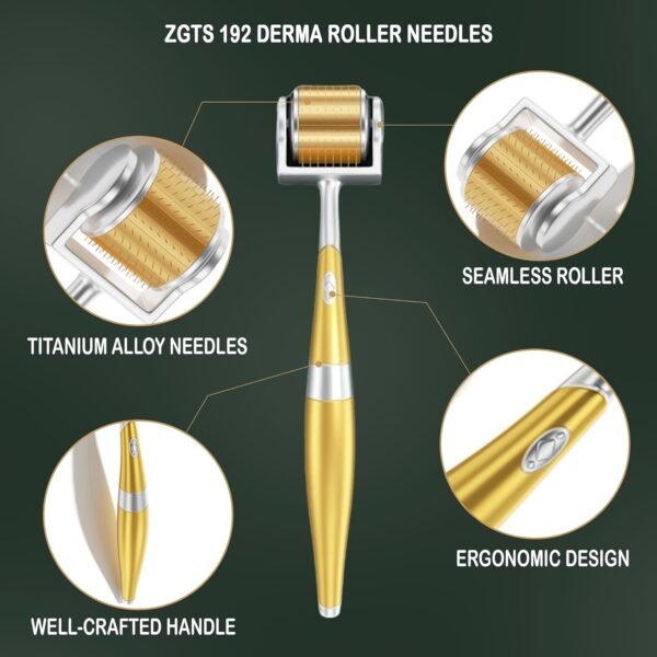 ZGTS Professional Derma Roller  Gold Plated 192 Needles Titanium Alloy ,Gold colour,1.5mm - Image 2